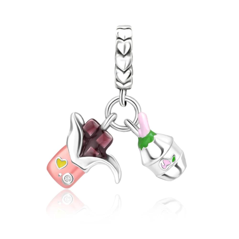 925 Silver Cute Lollipop Ice Cream Pendant Charms Cake Fruit Candy Donut Apple Pizza Beads Necklace DIY Bracelet Jewellery Gift