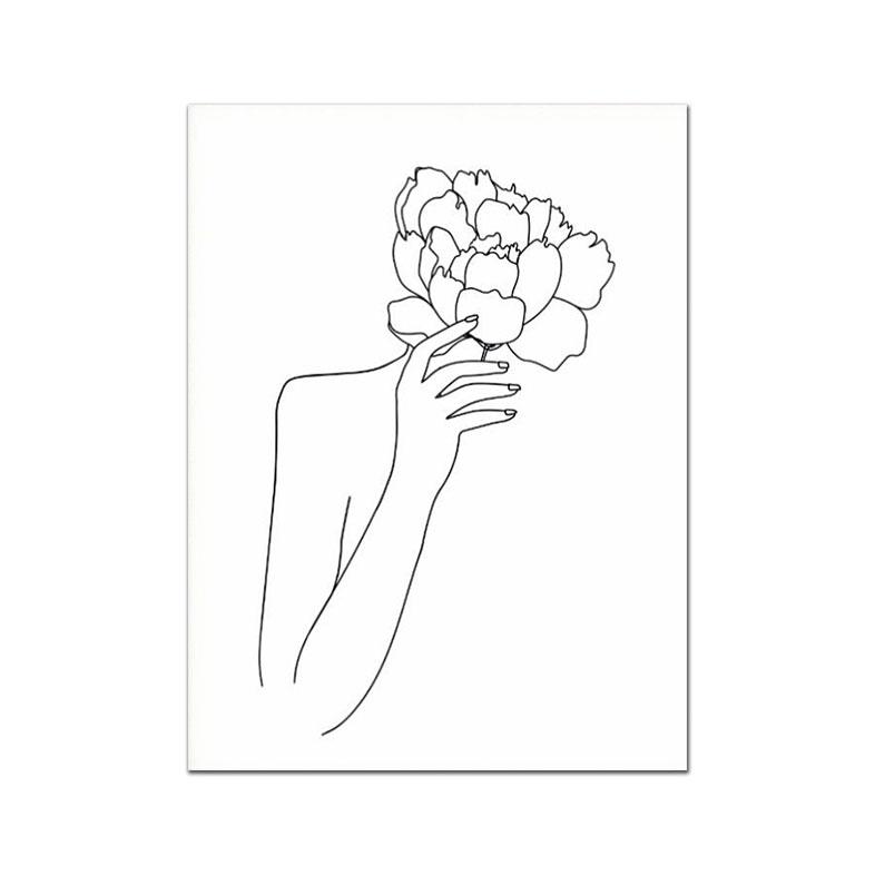 Minimalist Line Girl Boy Abstract Flower Leaves Nordic Posters And Prints Wall Art Canvas Painting Pictures Living Room Decorati