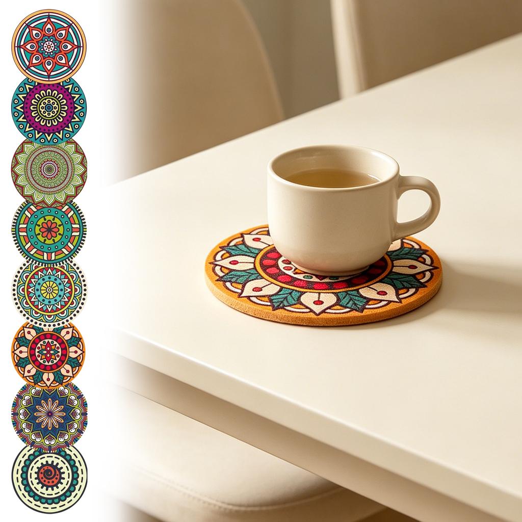 Set of 8 Round Woven Coasters with Holder Thick Heat Resistant Trivets for Kitchen Table Protection and Hot Pot Use Durable Design