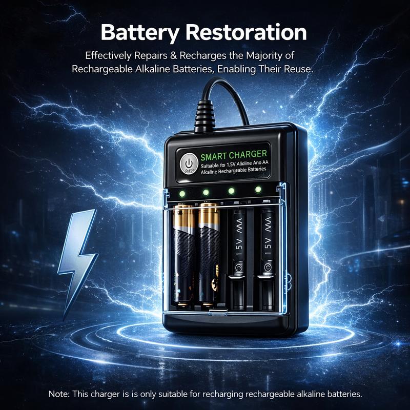 USB Smart 4 Slot Charger For 1.5V Rechargeable Alkaline AA AAA Batteries Only with LED Indicator