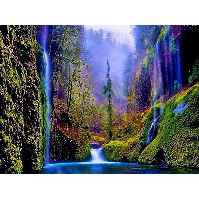 DIY 5D Diamond Painting Waterfall Landscape Full Round Rhinestone Diamond Embroidery Cross Stitch