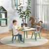 Seating Set for Children 3-8 Years, 1 Table & 2 Chairs, Cute Animal Motif, Green