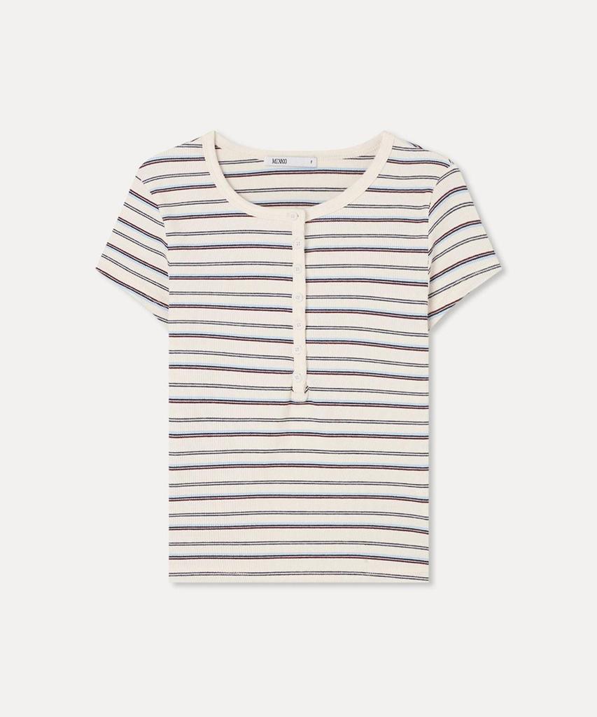MIXXO Striped Button-Up Short Sleeve T-Shirt_Miwhwg95Ss