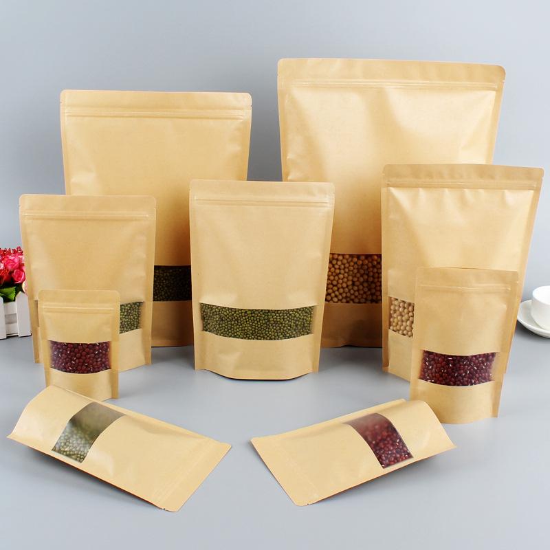 Custom Moisture-Proof Kraft Paper Bags with Window for Baking and Tea