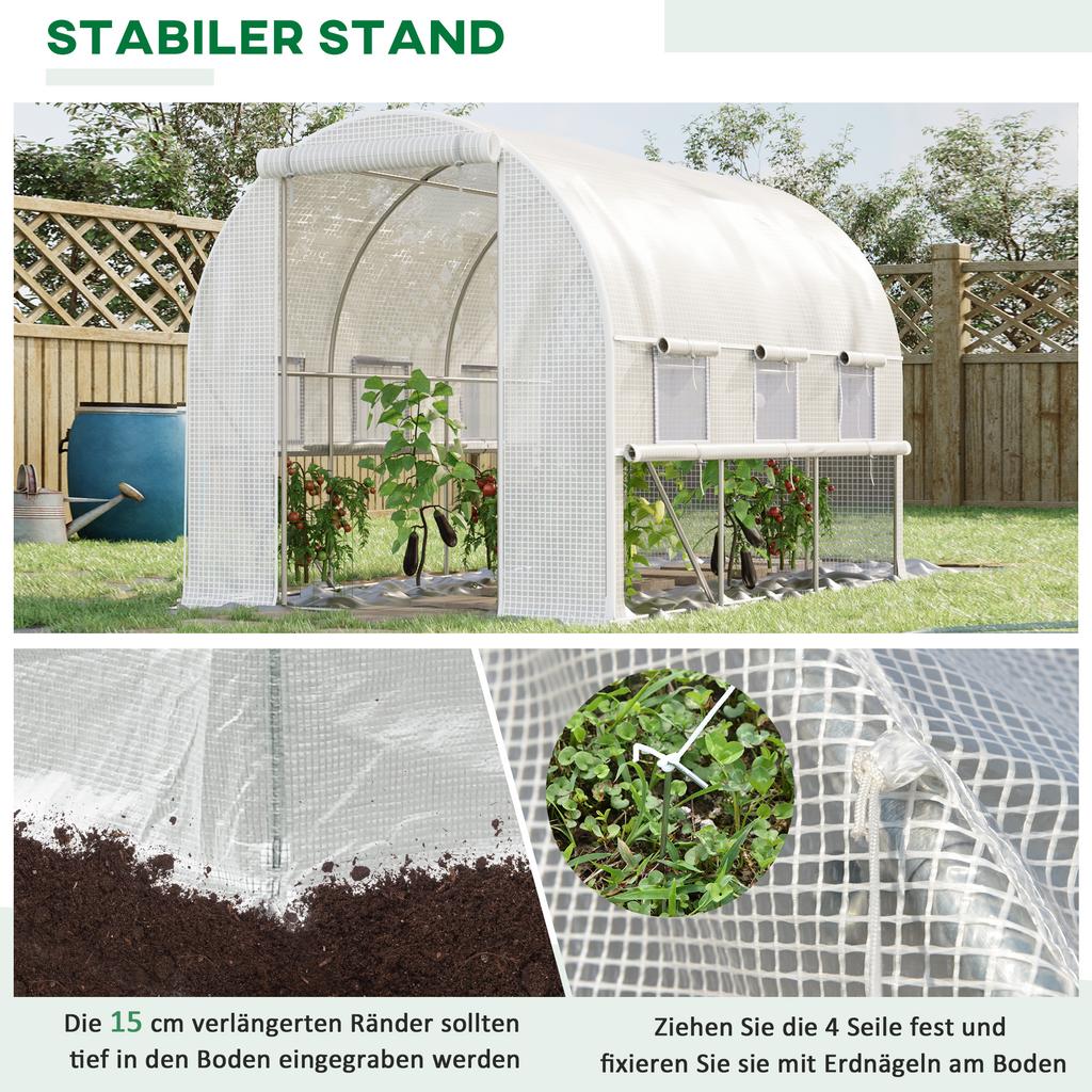 Walk-in Polytunnel Greenhouse Green House with Roll-up Sidewalls, UV-resistant PE Cover, 3 X 2 X 2m, White