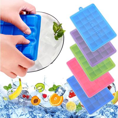 Ice-Cube Trays Silicone, Silicone Ice-Cube Trays Molds With Lid For Freezer, Removable And Stackable, 24 Ice Cubes Per Trays