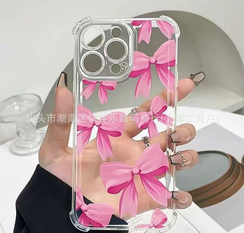 Cute bow mobile phone case for Apple iPhone11/12/13/14 promax four corners anti-drop 15/16