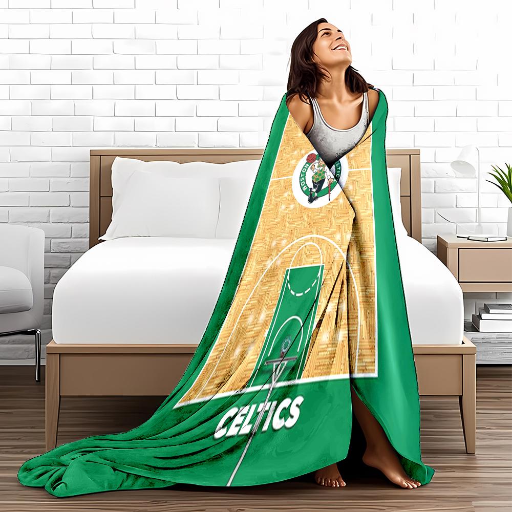 Basketball Court Themed blanket with Boston Celtics Logo Design  blanket, suitable for use in the bedroom, living room, on the sofa