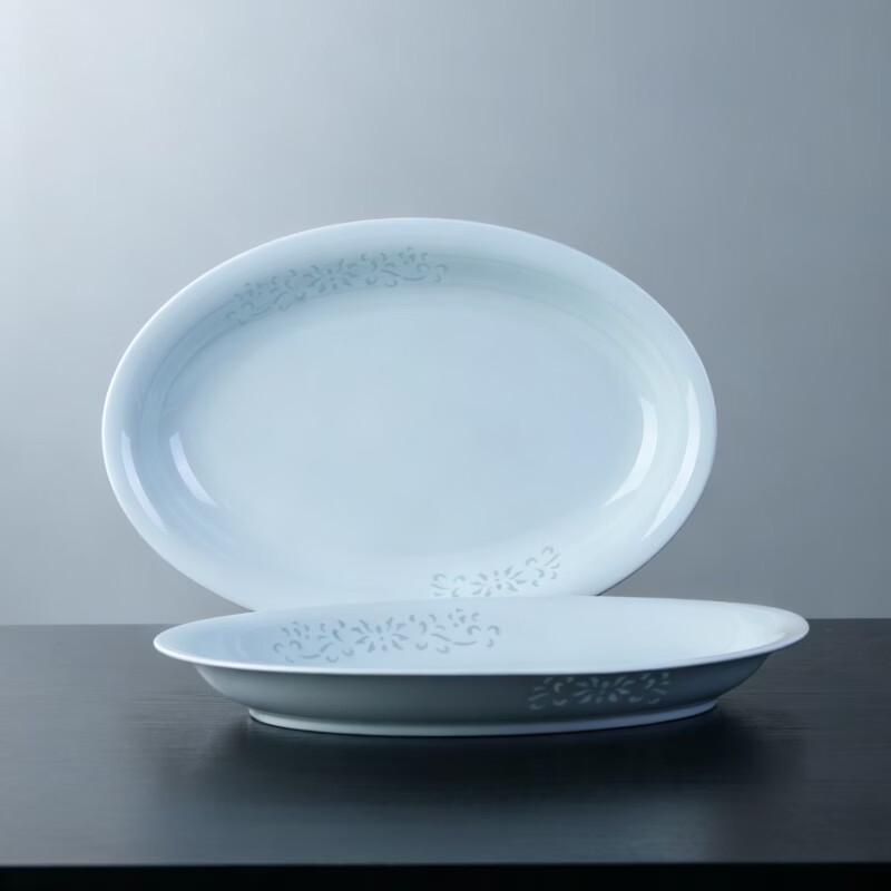 Hao Ya 12-inch Celadon Ceramic Oval Fish Plate (Set of 2)