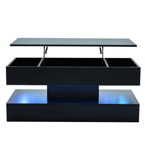 Rectangle LED Coffee Table Modern with Light And Hidden Storage Space Side Hydraulic Lift 100x50x42cm 50kg Load Capacity Living Room Center