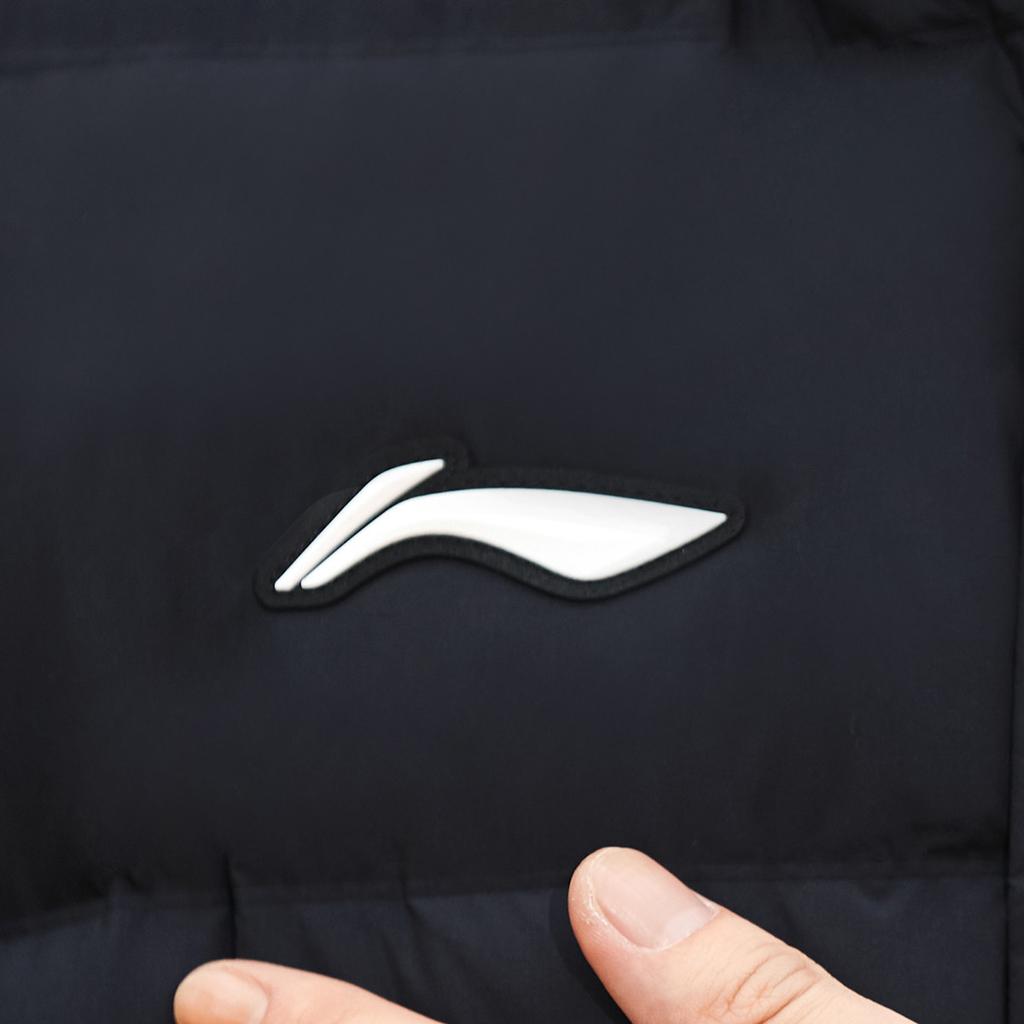 Li Ning Letter Print Hooded Loose Fit Drop Shoulder Zipper Long Sleeve Long Thick Down Jacket Unisex Outerwear Black AMYT366-1