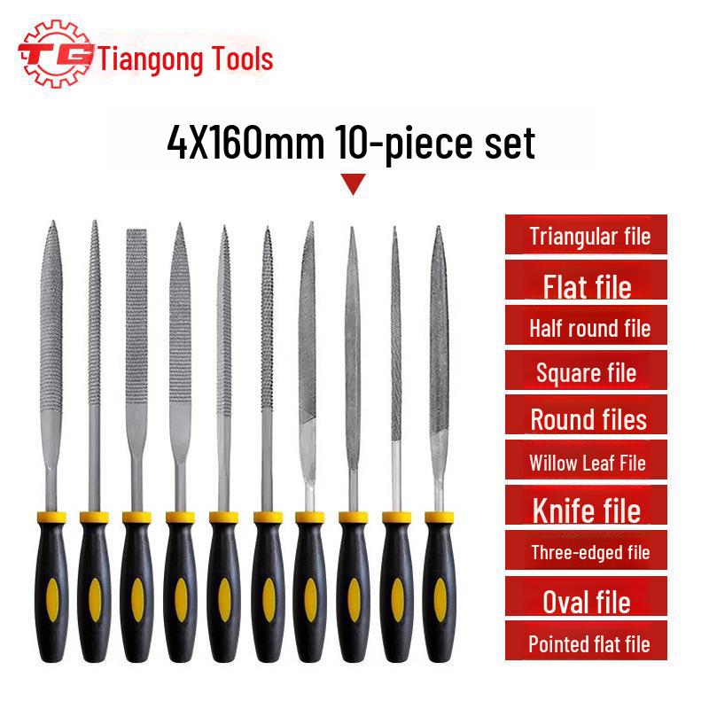 Tiangong High Carbon Steel Woodworking File Set: Triangular, Poking Knife, Round File for Benchwork and Grinding.