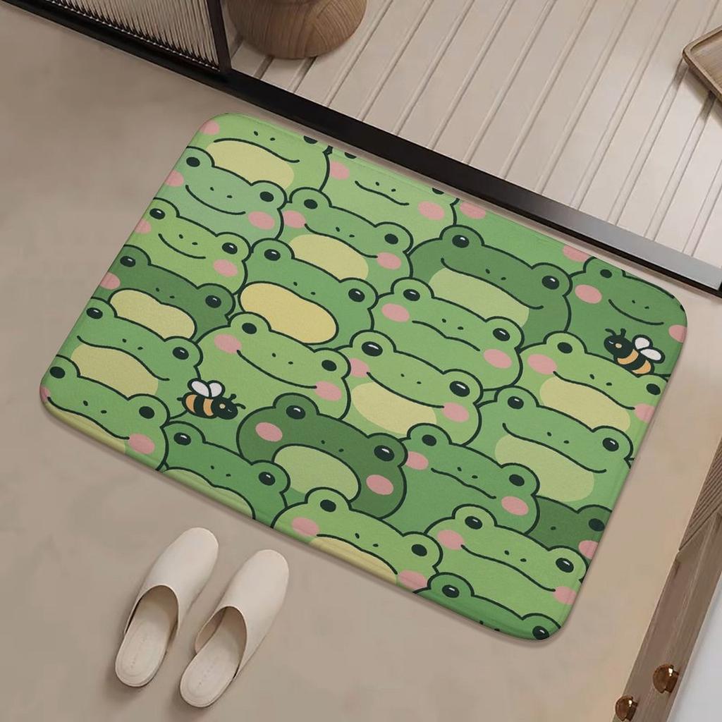 Frog Door Mat – Cute Green Frogs & Bee Pattern, Playful Nature-Inspired Entryway Mat for Bathroom, Kitchen 40x60cm 50x80cm