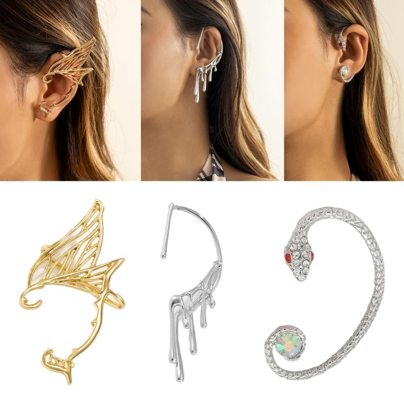 Vintage Kristal Elf Kulağı Manşetleri Küpe Takı Oyuk Metal Yaprak Deliksiz Sallantılar Klipsli Küpeler Kadınlar İçin