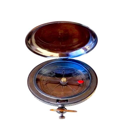 Handmade Brass Pocket Compass,Push Button, Ross London