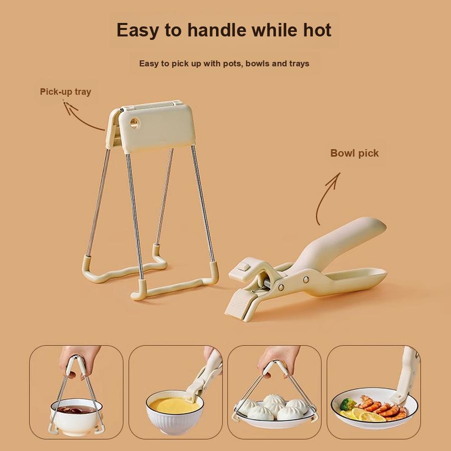 Heat-Resistant Clip Claw Bowl Clamp Kitchen Utensil Anti-Scald Handle with Steaming Plate Stainless Steel Lifting Tray