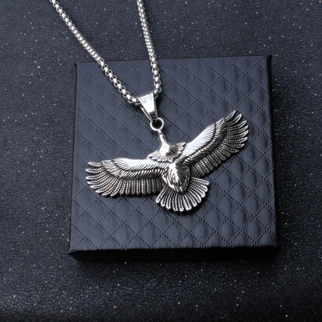 Retro Punk Titanium Steel Polished Blackened Eagle Pendant Necklace Men Personality Trendy Jewelry Accessory