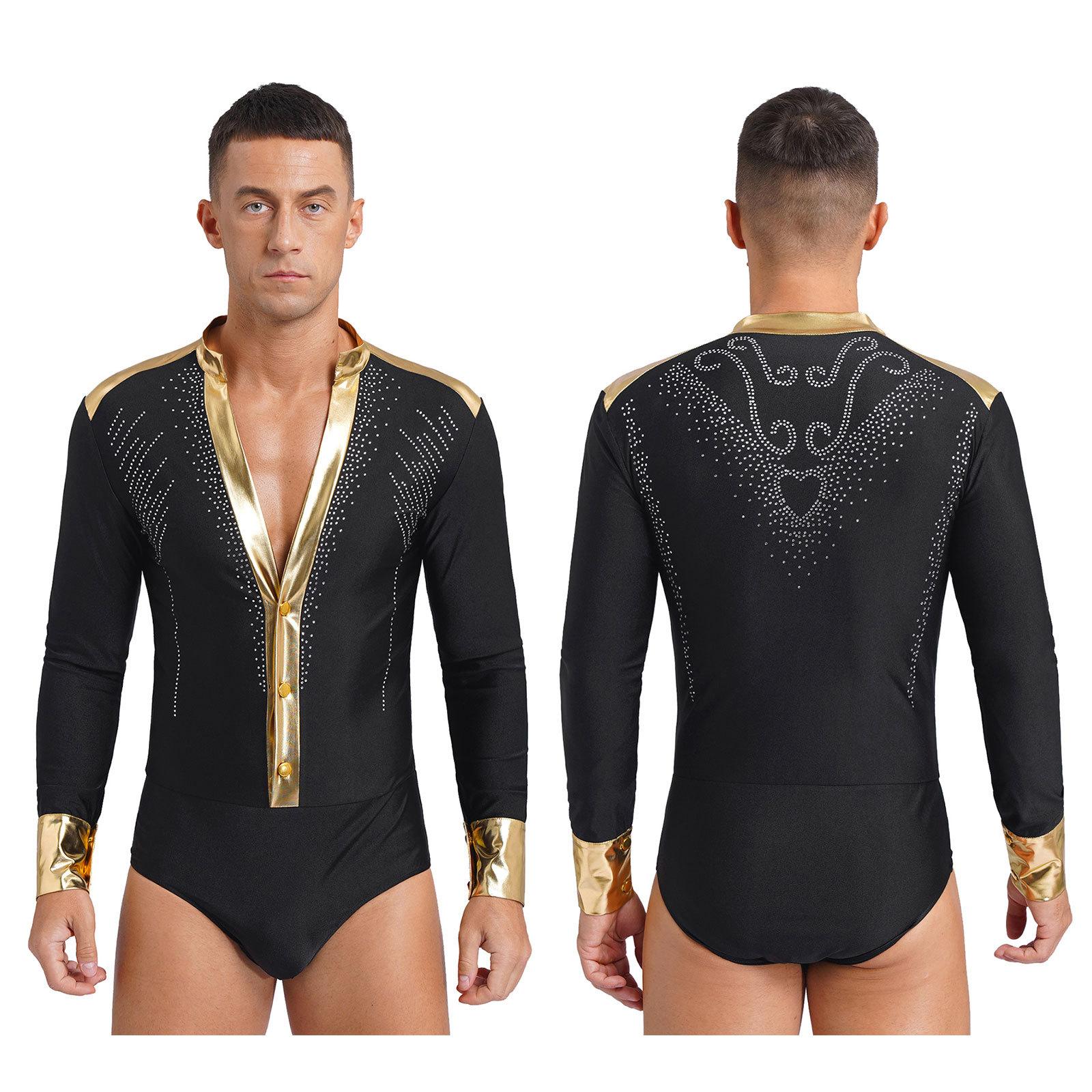 

Мужской трико для фигурного катания и танцев с глубоким V-образным вырезом, боди для современного джаза, танго, самбы, ча-ча, румбы, костюм для бальных выступлений M чёрный