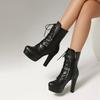 Black Super High Heels Thick Heel Round Head Waterproof Table Short Boots Women's Fashion Commuter Large Size 46 47