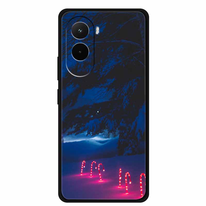 Christmas Phone Case For Poco M7 4G Case Christmas Tree Black Silicone Bumper For Xiaomi Poco M7 4G Cover PocoM7 Cartoon Coque