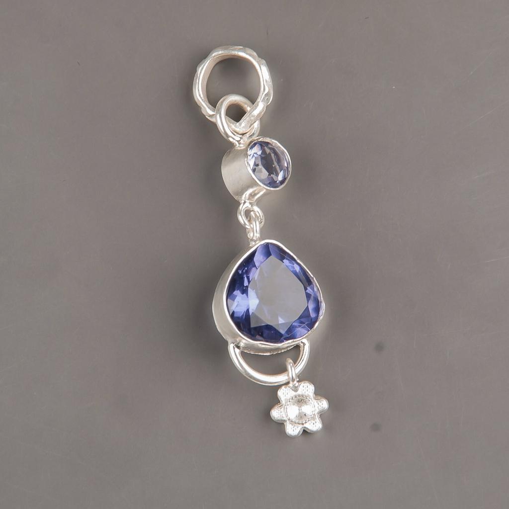 Iolite Gemstone 925 Sterling Silver Jewelry Handmade Pendant 2.00" For Wedding PP-5-3