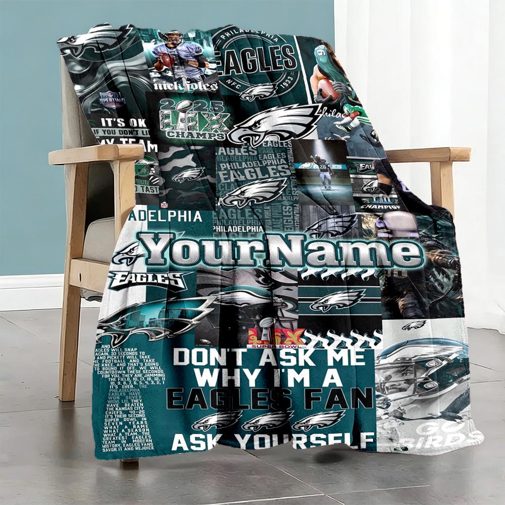 Philadelphia Eagles Customize Your Name Blanket Gift Customizable Blanket Soft Cozy Versatile For Picnics Chair Office Chair Office