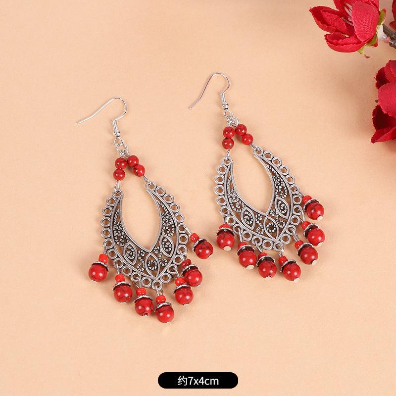 A Few Red Fringed Forehead Chains, Exotic Forehead, Eyebrow Pendant, Retro Earrings, Women's Tibetan Headdress.