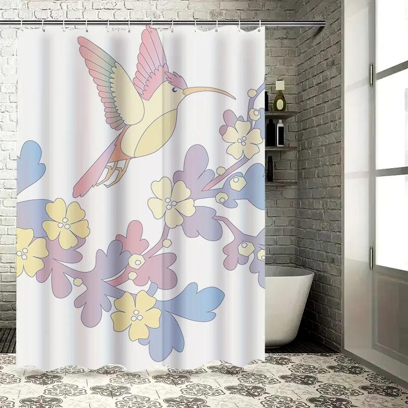 Modern Hummingbird Floral Design Shower Curtain Waterproof Bathroom Decor for Kids Bathrooms Bedroom