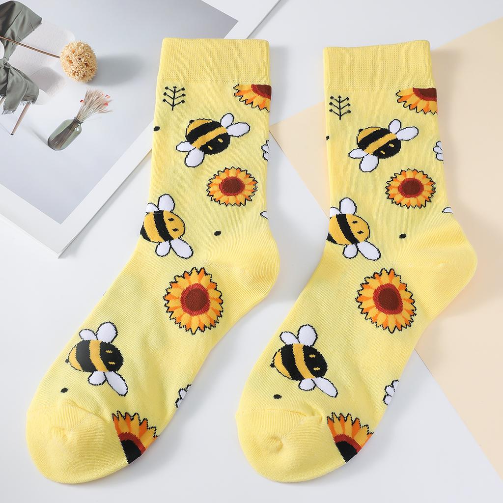 1 Paar Damen Zebra Biene Igel Kuh Muster Cartoon Lustige Socken Tierdruck Mode Lässig Bunt Kniehohe Baumwollsocken