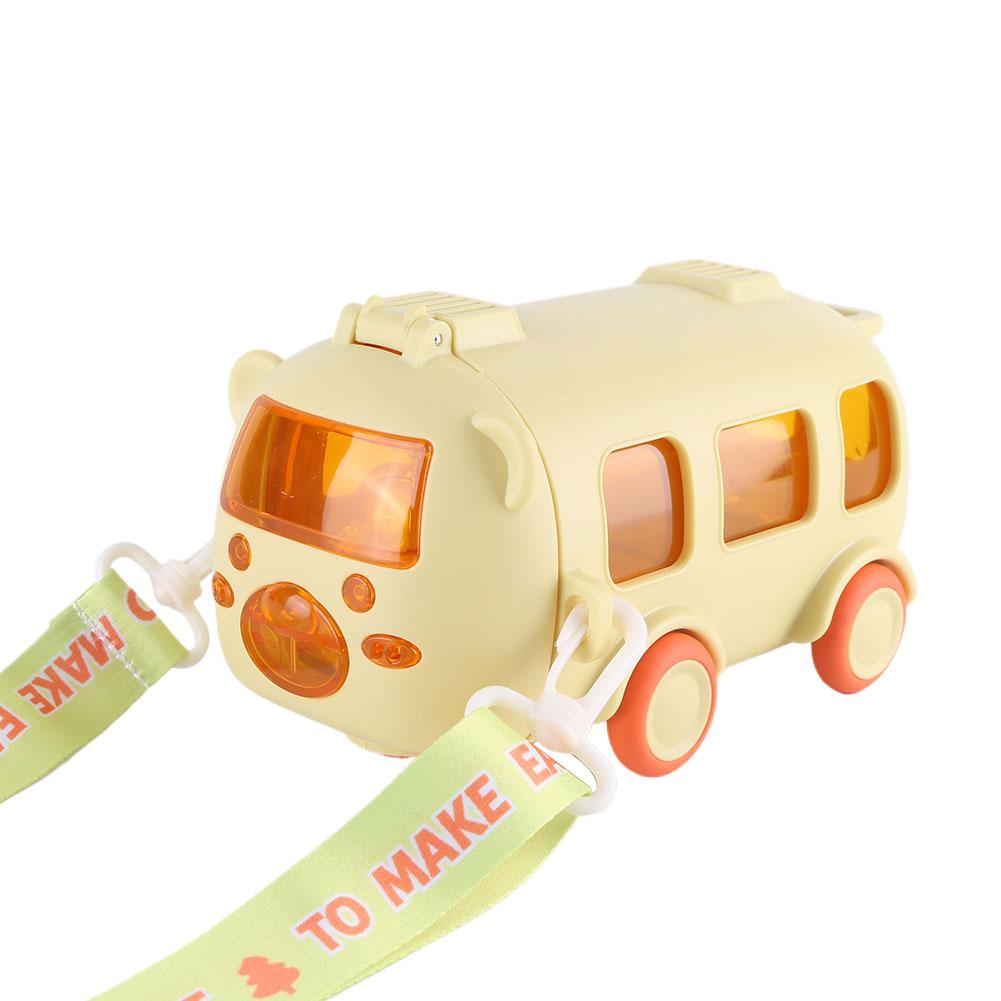 500ML Bus Shape Cartoon Water Cup with Movable Wheels & Strap Cute Car Water Bottle Leakproof for Home Travel