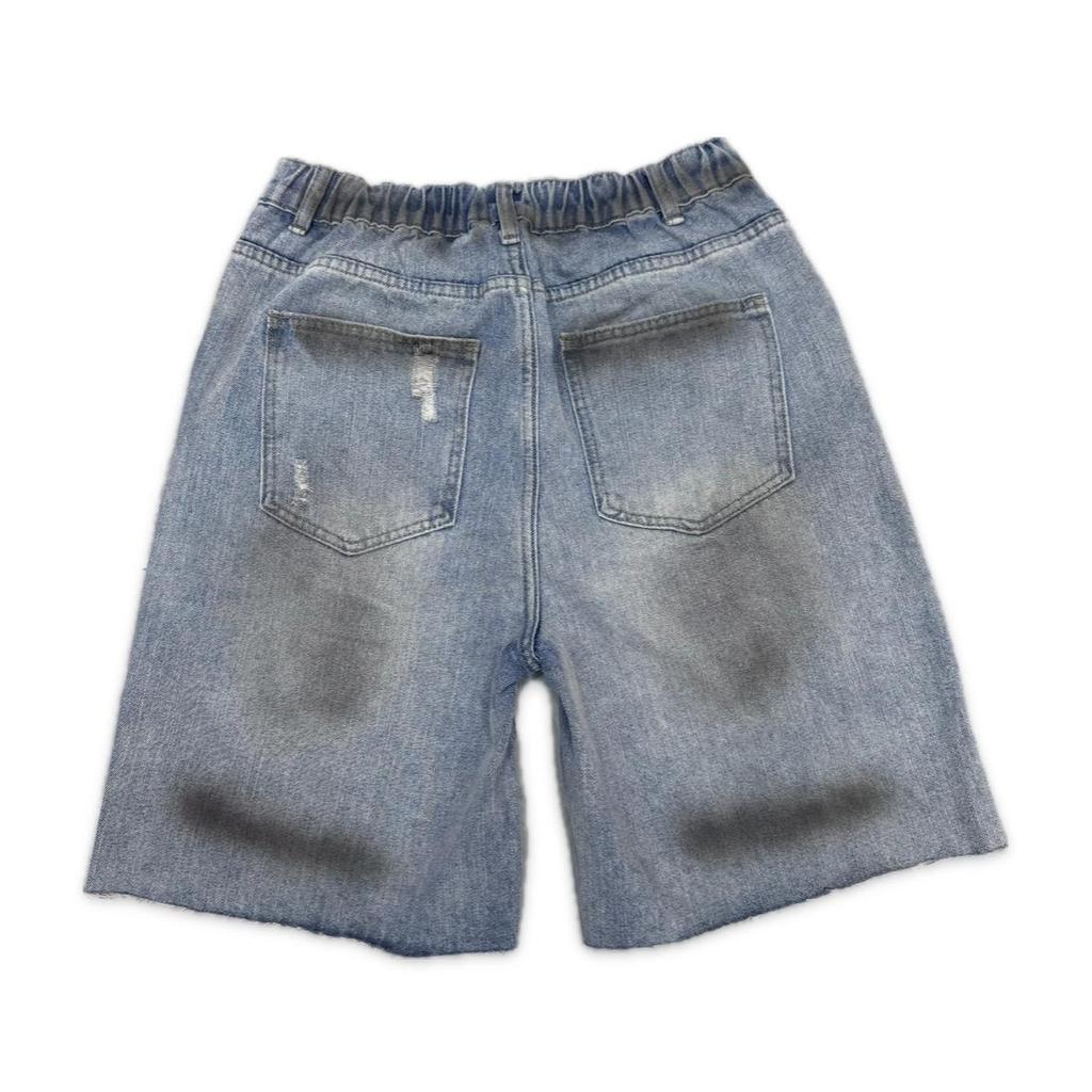 2026 Summer Ripped Denim Patchwork Shorts with Lace and 3D Floral Art