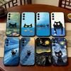 Cute Black Cat Illustration Phone Case For Samsung Galaxy A73,A72,A71,A70,A53,A52,A51,Soft Silicone Black Cover