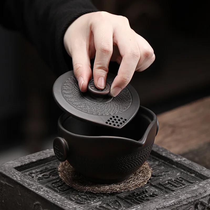 Purple Pottery Blessed Pot Chinese Retro Handmade Blind Ceramic Pot Cover Bowl Tea Bowl Cup Kettle Tea Pot Tea Kettle
