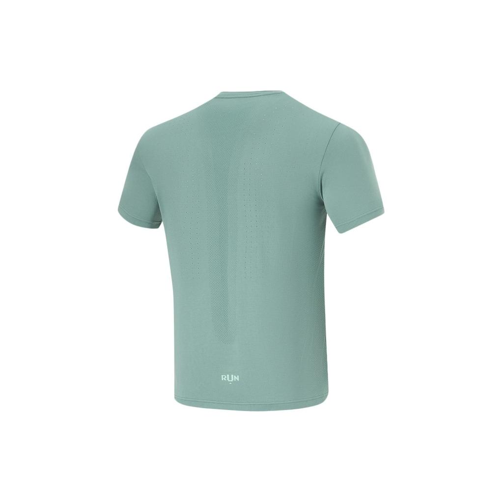 Li Ning Breathable Solid Color Round Neck Pullover Short Sleeve T-Shirt Men Tops Lake-Green ATSU195-4