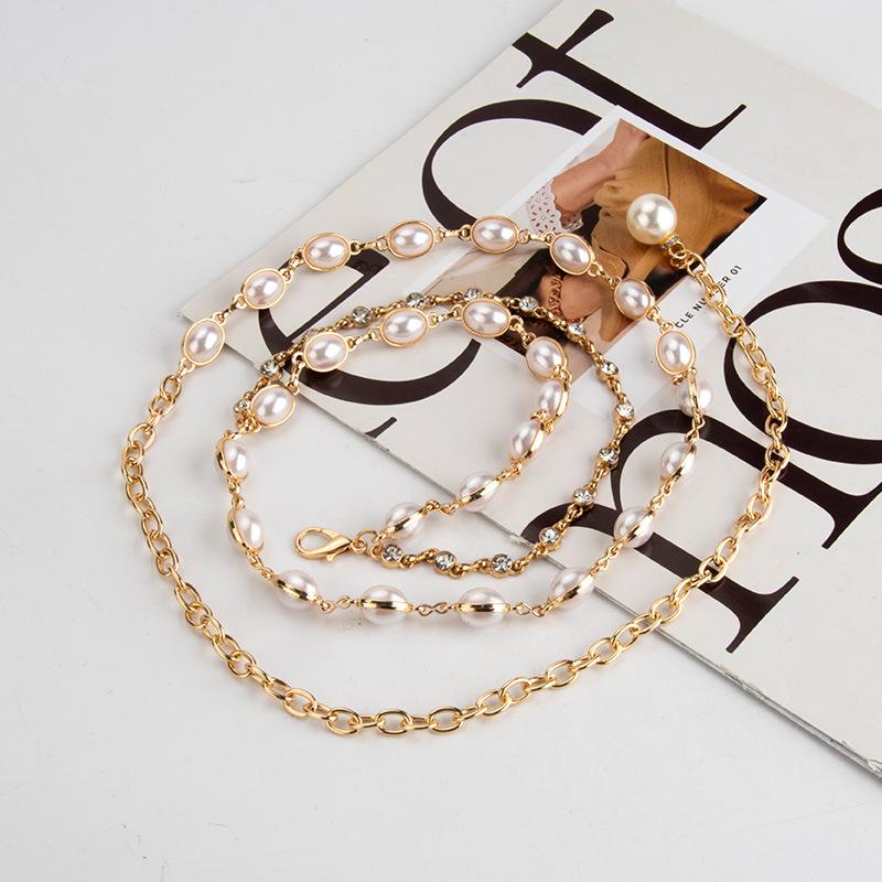 European and American Pearl Chains for Women Fashion Versatile Decorative Dress Body Chain Metal Small Fragrance Waist Chain Women