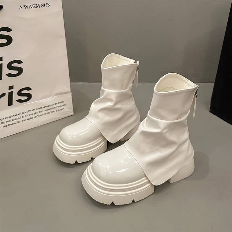 Нові осінні білі черевики Мартін жіночі на невеликій товстій підошві, що збільшують зріст, ретро черевики для штанів, британські короткі черевики