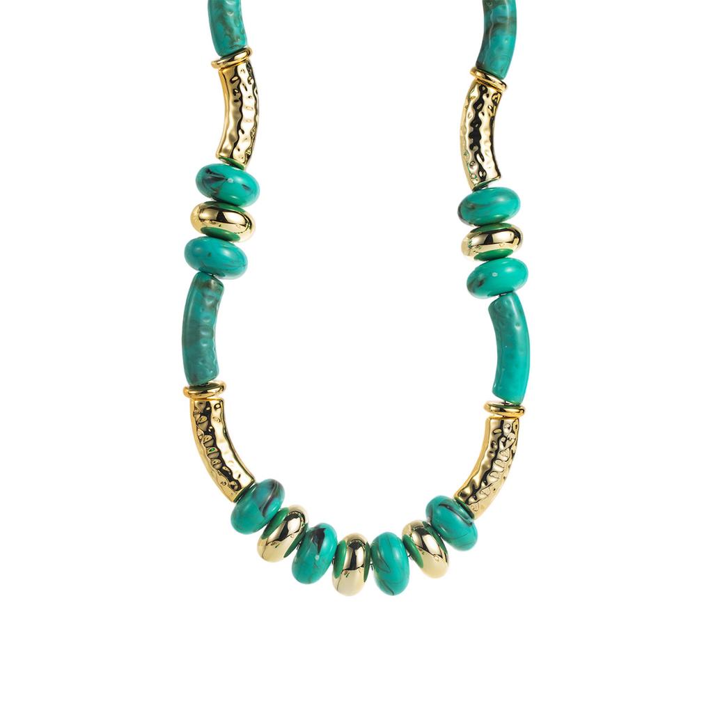 Personalized Retro Geometric Alloy Acrylic Necklace, Fashionable Exaggerated Color Matching Beaded Collarbone Chain