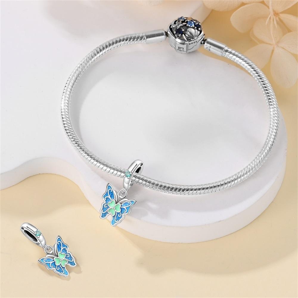 Original Copper Charms Luxury Blue Butterfly Pendant Beads Fit Bracelet Diy Women Making Delicate Gift