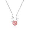 S925 Sterling Silver Antler & Strawberry Crystal Necklace for Women - Fresh, Cute, Simple Clavicle Chain