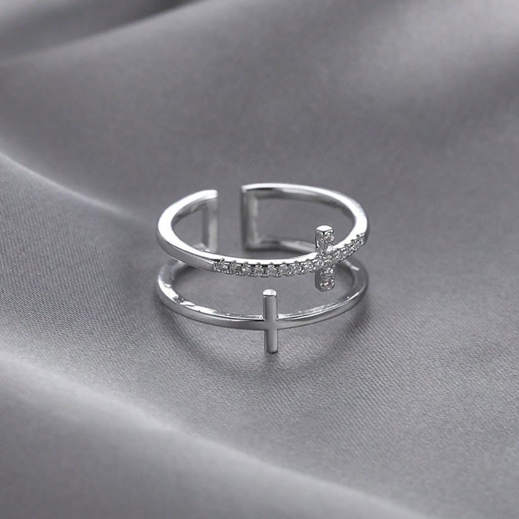 1pc Double-layer Cross Ring, Simple Index Finger Ring, Suitable for Daily Wear