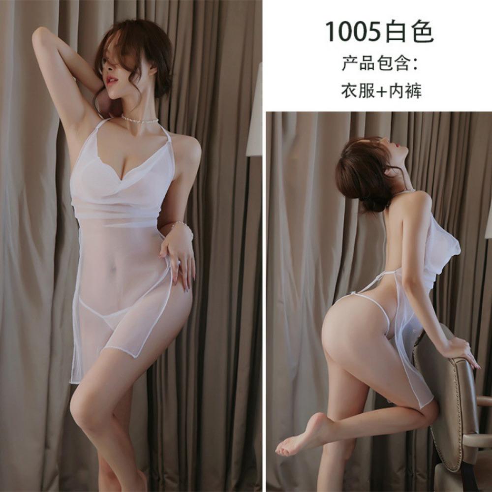 Erotic Underwear Women's Large Size Pan Jinlian Sexy Temptation Mesh Belly Pocket Pajamas Sexy One Piece with Hair