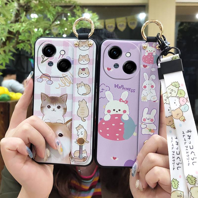 Silicone Ring Phone Case For Tecno POP9 4G/Spark GO 1/KL4 Cute Kickstand Wristband Soft case Waterproof Wrist Strap