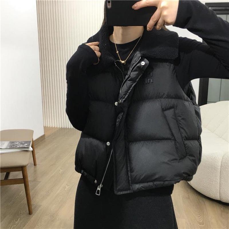 Anti-lamb Wool Cotton Vest Lapel Sleeveless Cotton Clothes Vest Women's Short Autumn and Winter New Leather Vest