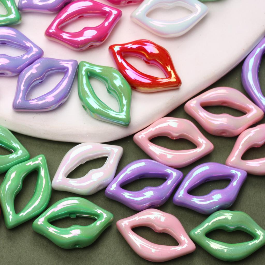 Perforated Acrylic Beads DIY Accessories Lip Print Lip 15.4 * 25.3mm Bracelet Colorful 20 pcs/pack Accessories Vertical Hole