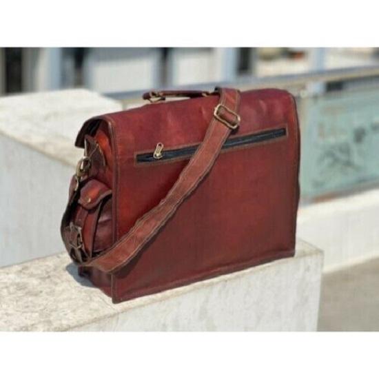 Men's Genuine Vintage Brown Leather Messenger Bag Shoulder Laptop Bag Briefcase