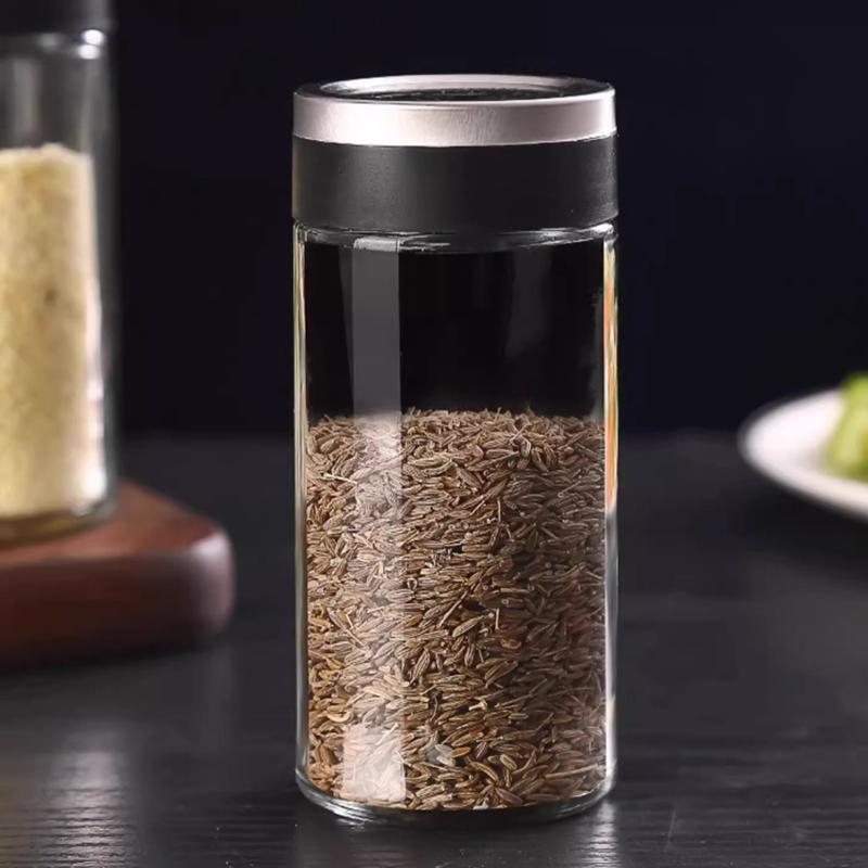 Rotating Stainless Steel Glass Seasoning Bottle, Salt and Pepper Shakers, Seasoning Box, Kitchen Seasoning Tool, Storage Rack