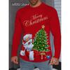 Christmas Muscle Print Tee Men's Clothing Casual Streetwear 3D Printed Top Christma Long Sleeve Oversize O-Neck T-Shirts for Men