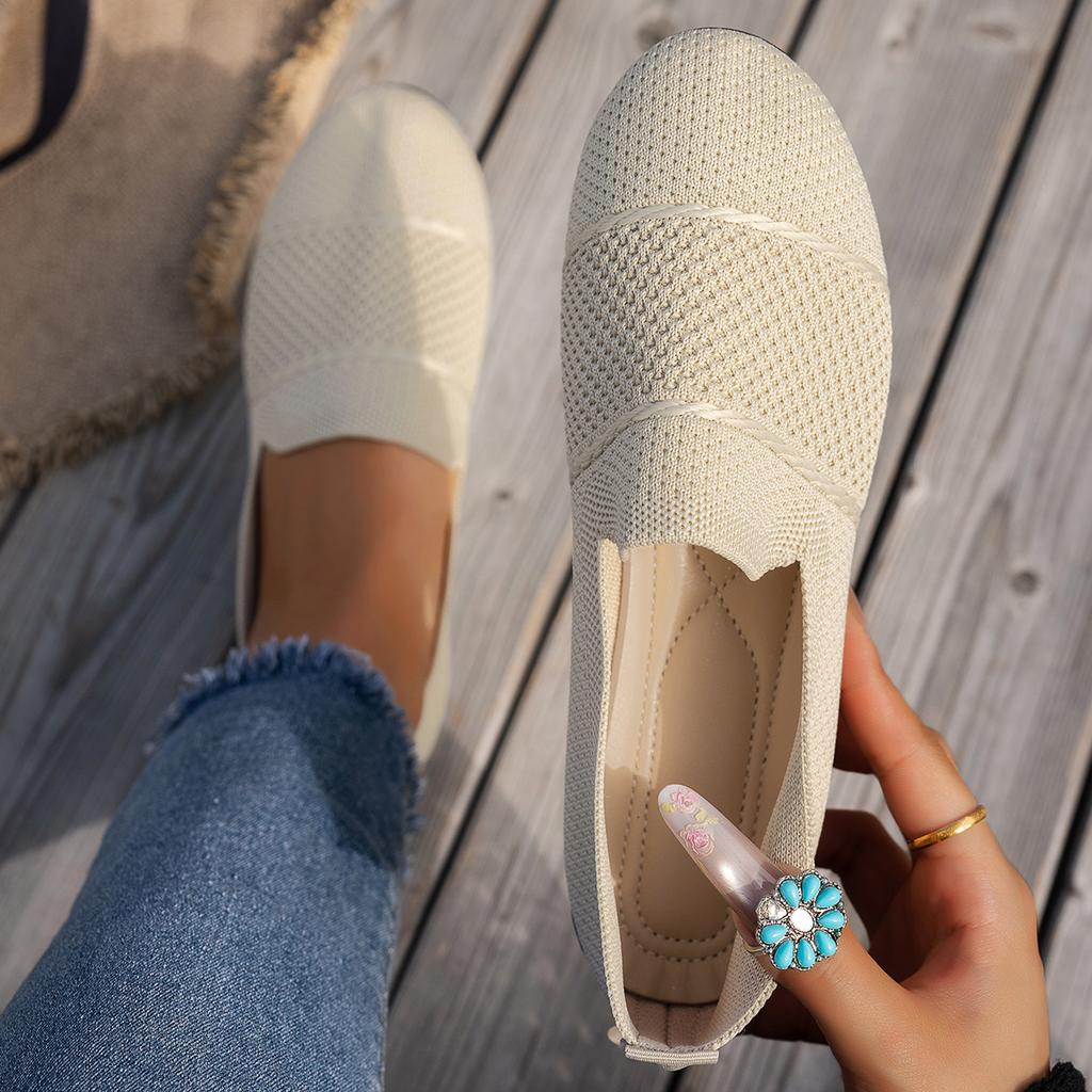 Fashion Women Fashion Sneakers Big Size Bottom Knitted Slip-On Low Cut Breathable Flats Shoes Summer Casual Comfortable Rubber Loafers
