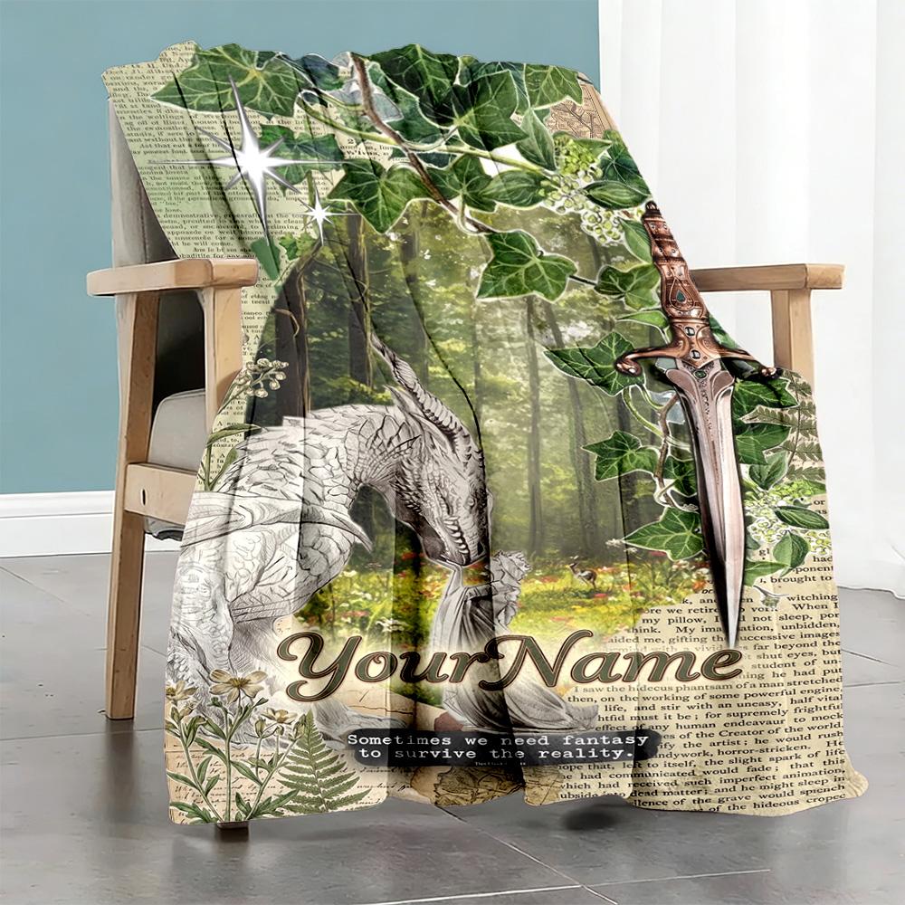 Gothic Illustrations Personalized Name Blanket Lightweight Personalized Blanket Warmthful Decor Perfect for Chair Office Chair Picnics Nap
