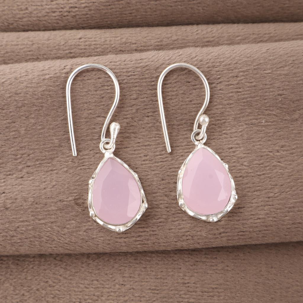 Rose Chalcedony Jewelry, 925 Solid Sterling Silver Earrings, Handmade Gemstone Jewelry Earrings For Memorial Day